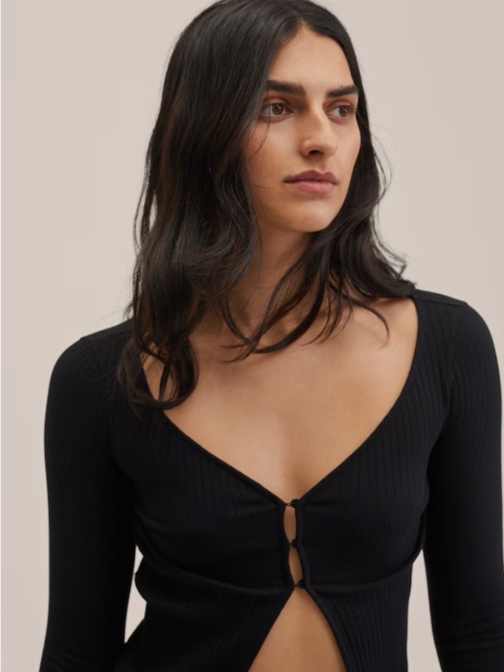 MNG | black ribbed knit cutaway cardigan sweater